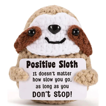 Positive Crochet Sloth Doll with Card Home Room Decor Handmade Knitting Emotional Support Sloth Animal Ornament Christmas Gift