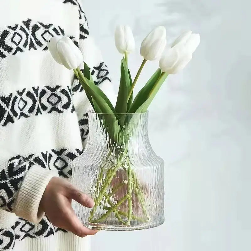 Nordic Retro Style Textured Glass Vase, Glass Bottle, Flower Pot, Hydroponic Glass Tank, Floral Arrangement, Tabletop Vase