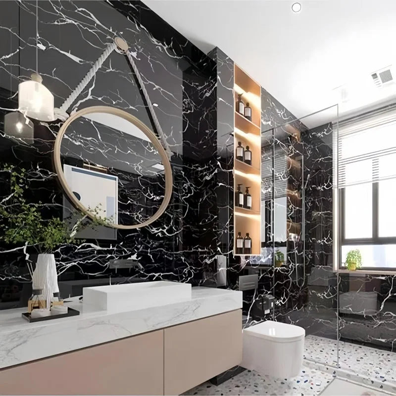 3/8/15pcs Black Faux Ceramic Tile, Waterproof Self-Adhesive Wall Sticker For Home Renovation, Room Decor, Kitchen