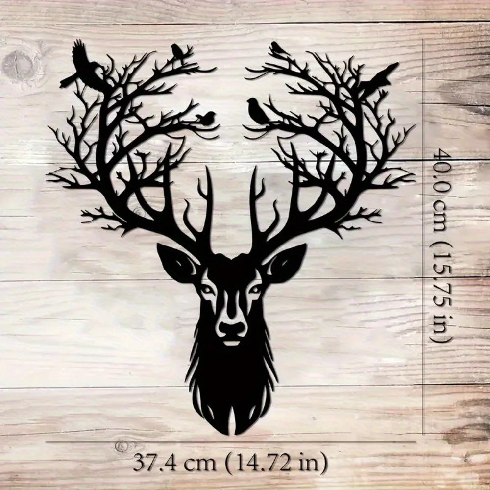 1-Piece 15.75×14.72-Inch Deer-Tree Metal Wall Sculpture | Halloween & Christmas Gift, Metal-Carved Indoor/Outdoor Decor