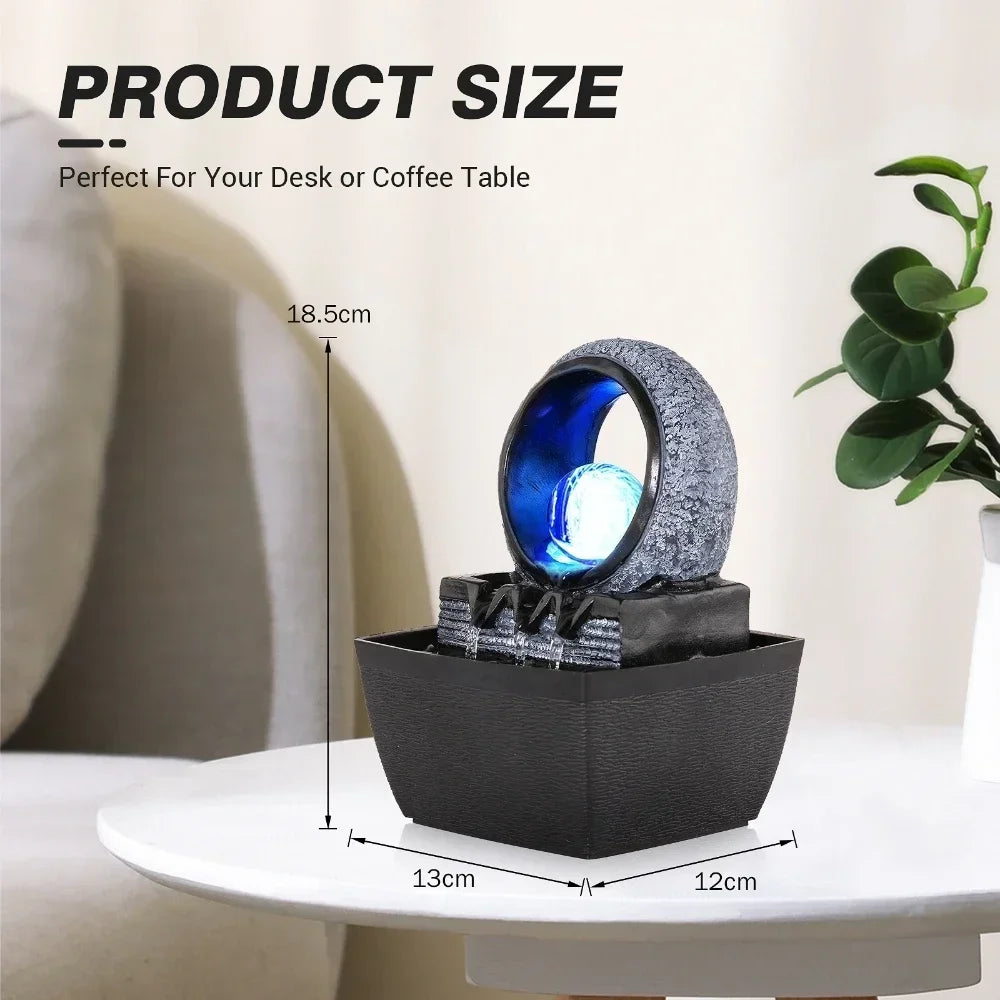 Mini Tabletop Water Fountains with Illuminated Rolling Ball Feng Shui Indoor Desktop Waterfall Home Office Decoration Ornament