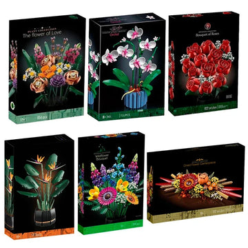 Creative 8 bouquets of eternal flowers, roses, orchids, succulents, building blocks, bonsai toys, gifts for girls and children