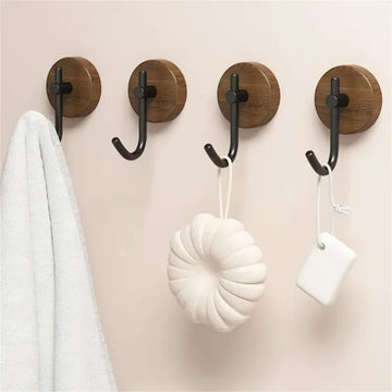 Wall Wood Hook Self-adhesive Walnut Hanging Hanger Bathroom Wall Hook Coat Storage Rack Home Towel Key Decor Kitchen Hook