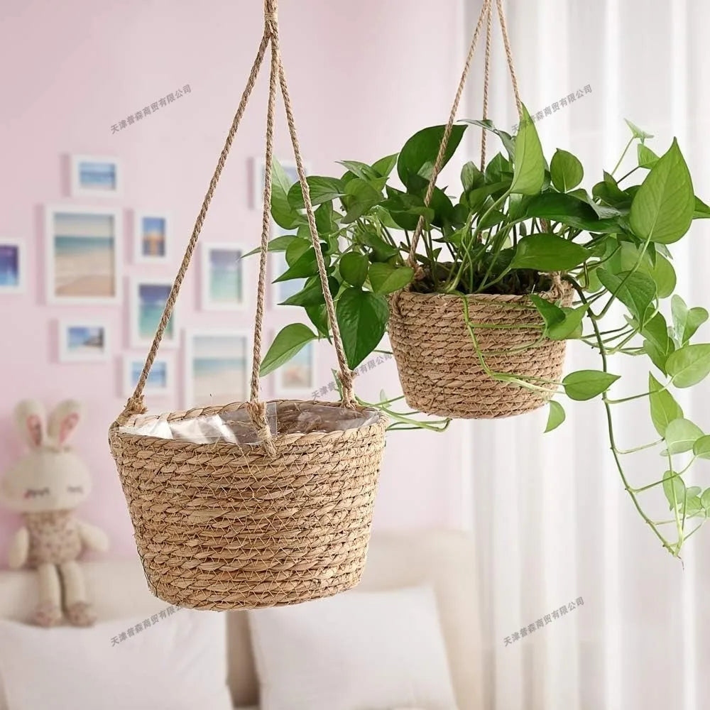 Hanging Planter Basket with Jute Rope Seagrass Hanging Planter Basket Woven Hanging Plant Pot for Indoor Outdoor Home Decor