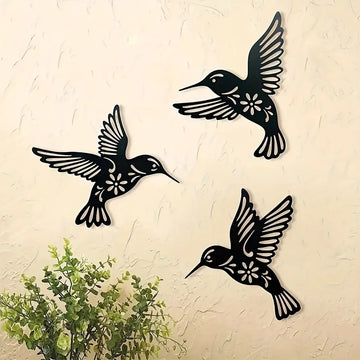HelloYoung Metal Hummingbird Wall Art Decor, Hollow Out Iron Bird Sculpture Waterproof Wall Hanging Silhouettes Figurines