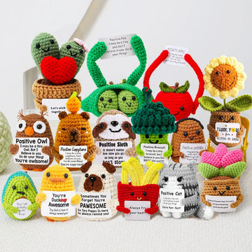 New Positive Energy Potato Hug Pocket Mini Handmade Plush Wool Knitting Doll with Card Funny Christams Gift Home Room Decoration