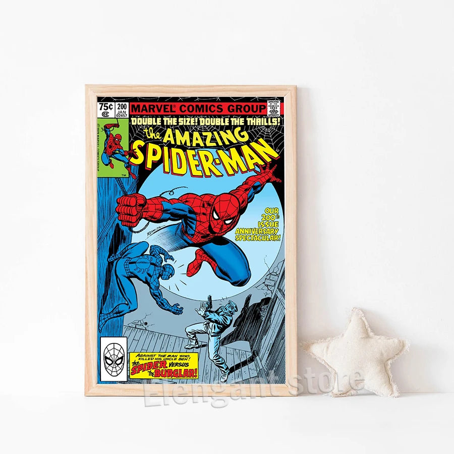 Vintage 100th 200th 300th Edition Spider-Man Comic Cover Poster Spider Man Gifts Classic Comic Covers Canvas Print Bedroom Decor