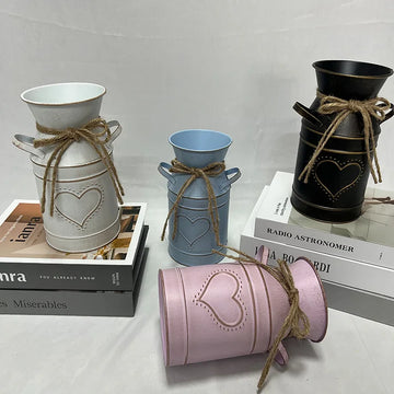 Retro wall mounted wrought iron vase, hanging basin, iron plate hanging bucket, balcony hanging succulent green plant hanging