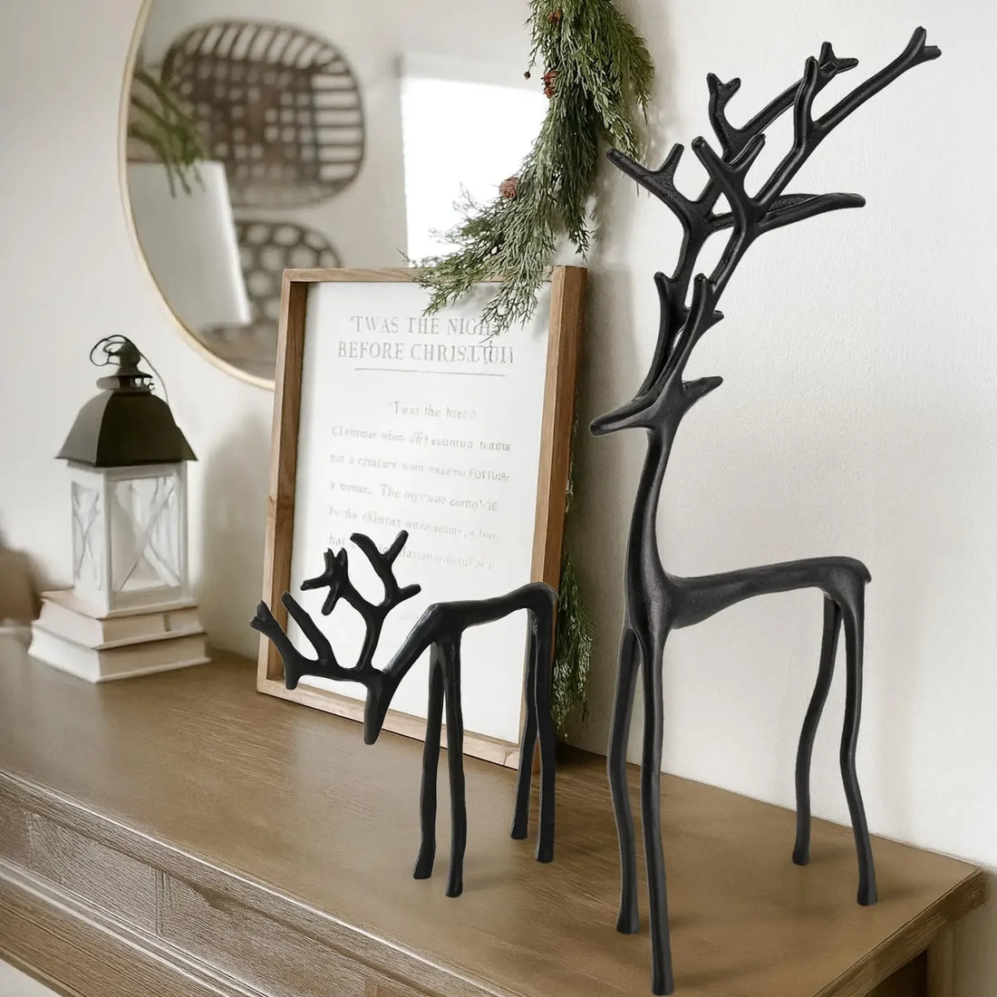 Christmas Decorations Black Reindeer Statues Modern Alloy Xmas Figurines Elegant Indoor Holiday Decor Table Centerpieces Xmas