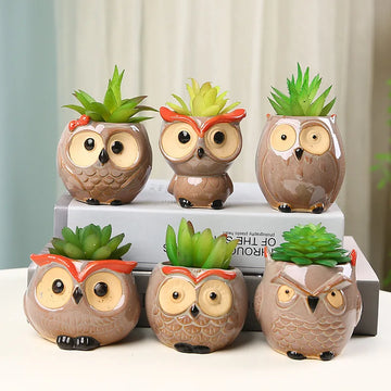Mini Owl Cute Animal Minimalist Ceramic Meaty Small Flower Pot Garden Office Creative Flower Pot