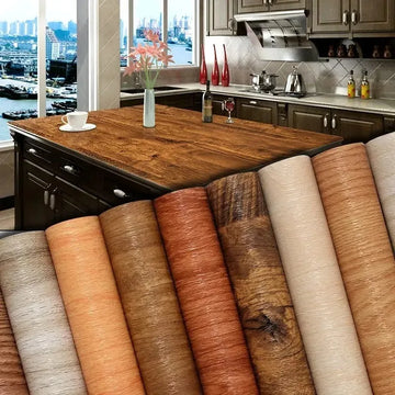 40CM Thickened Waterproof Wood Grain Stickers Self-adhesive PVC Wardrobe Cabinet Desktop Modern Furniture Decorative Wallpaper ﻿