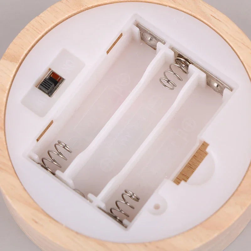 Battery Operated 8/10cm Round Wooden LED Light Dispaly Base Stand Holder able Night Lamp Base Crystal Glass Resin Art Ornaments
