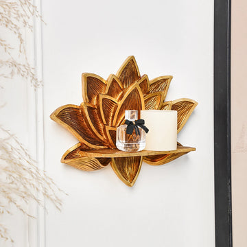 1PC, 9.8*6.8 inch resin material, imitation wood grain, golden lotus-shaped decorative corner frame