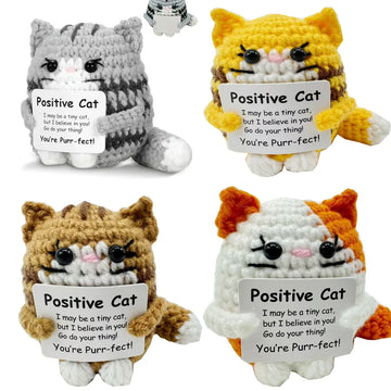 Cute  Positive Cat Emotional Support Crochet Animal Funny Gift Desk Decor Christmas Gift