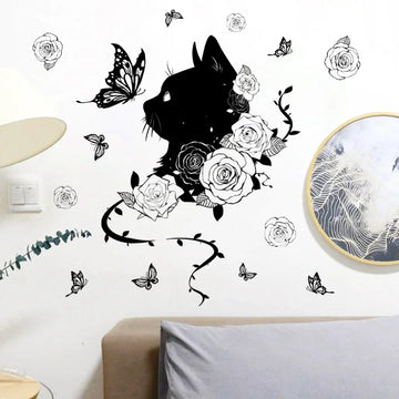 Black cat butterfly Wall Stickers Creative Home Self-adhesive Wall Decor Bedroom living room Decoration Background Wall Stickers